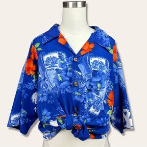 Vintage 90s Hawaiian Print Short Sleeve Button Up Oversized Notch Collar Shirt